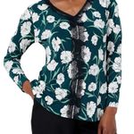 Jason Wu Eyelet Lace Front V-Neck Floral Print Top Evergreen & White Photo 1