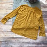 Ann Taylor Womens Blouse Sz Large Petite Geo Flounce Cuff Popover Aztec Gold NEW Photo 4