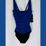 Aqua Green NWT  Sapphire Blue & Black Runched One Piece Modest Swimsuit Small Photo 3