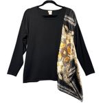 Chico's 1 M Black Long Sleeve Asymmetrical Scarf Print Sweater Top Photo 0