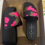 Jessica Simpson  Neon Pink and Olive Camo Slides Photo 0