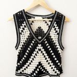 REBELLION AGAIN | Cream ivory Black Sleeveless Sweater Vest Open Knit | Large Photo 0
