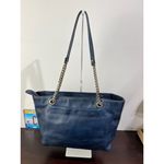 Michael Kors  Navy Leather Chain Shoulder Tote Bag Gold Hardware Classic Everyday Photo 1
