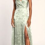 Lulus Radiant Refinement Sage Green Satin Jacquard Maxi Dress Photo 0