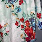 Van Heusen Mint Green & Orange Floral Linen Blend Split Neck Blouse M Photo 3