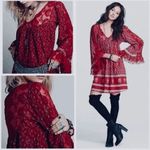 Free People  Cherry Red Boho Lace Nomad Child Mini Peasant Dress Medium Photo 9