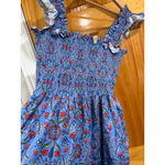 Hill House  Home Ellie Nap Dress Blue Red Swedish Floral Ruffle Sleeves Size Photo 1