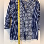 Orvis  Navy and White Geometric Print Button Down 3/4 sleeve Women’s Medium Photo 2