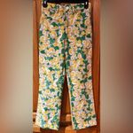 ZARA Green & Yellow Floral Abstract Print High Waist Stretch Cropped Pants XS Photo 1