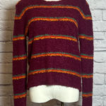 Free People  Multicolor Stripe Sweater Small Burgundy Alpaca Blend Cozy Knit Photo 0