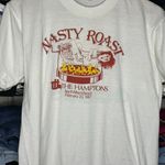 Adidas Vintage 80’s Rainbow Trefoil “Nasty Roast The Hamptons Miami Beach 1987” Short Sleeve Shirt Sz. Large Photo 17