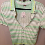 Free People  NWT Flirt Cardi‎ Short Sleeve Sweater Green Cream Stripe Size Medium Photo 3