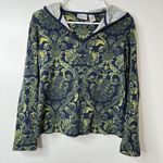 Chico's Y2K Paisley Print Navy Yellow Pull Over Short Hoodie Size 1/M Photo 0