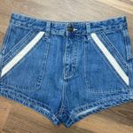 Free People Women’s Sweet Surrender High Waisted Crochet Pocket Denim Shorts Photo 12