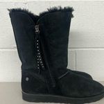 Abeo sz9 fuzzy rhinestones black boots sheepskin suede fur super warm tall zip Size 9 Photo 0