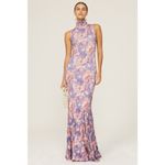 CAROLINE CONSTAS Blue Floral Mock Neck Sleeveless Trumpet Brigitta Gown Size M Size M Photo 1