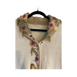 STORYBOOK KNITS Floral Collard Beaded Embroidered Cardigan‎ Sweater L Long Yellow Size L Photo 2