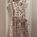 Samantha Sung White Splatter Paint Multicolor Sleeveless Midi Dress Size 8 Pink Photo 0