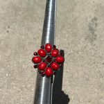 Vintage Natural Italian Red Flower Ring Silver Tone Ring Sz 8” Southwest Style Photo 5