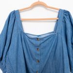 Old Navy  Womens Top Size XL Blue Denim Puff Sleeve Prairie Boho Cottage Milkmaid Photo 2