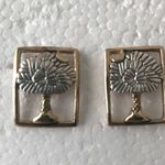 Palm tree Moon Earrings Open Cut Design Retro Silver Photo 4