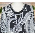 Multiples Ladies L Black & White Paisley Beaded Collar Blouse Top 3/4 Sleeve Photo 1