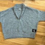 Calvin Klein Jeans Sweater 3/4 Zip Boxy Knit Logo Spellout Chunky Pullover Sz XL Photo 0