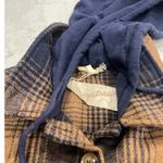 Mystree NEW  Womens Plaid Shirt‎ Jacket Shacket Brown Blue Hooded Size Large Photo 2