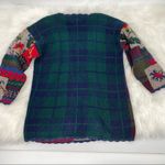 Vintage handKnit Sweater patchwork mixed print medium plaid floral handkerchief Blue Photo 4