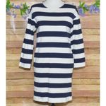 Uniqlo 100% Cotton Blue Stripe Pocket Shift Tunic Dress XS Nautical Beach Pocket Photo 0