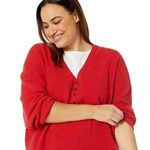 Madewell NEW Plus Asherton Waffle Henley Sweater in red, Christmas sweater, 1X Photo 2