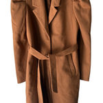 Ontwefth Tan Brown Belted‎ Coat Womens Size S Puffy Sleeves Lined Long Preppy Photo 0