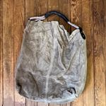 Suede leather Italian Maurizio Taiuti large grungy deconstructed hobo tote bag Tan Photo 2
