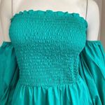 New York And Company New York Company Women's Aqua Ruched Off Shoulder Knee Length Dress Size Medium Photo 3