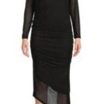 Calvin Klein  Women's Asymmetric Hem Ruched Midi Black Sheath Dress Photo 0
