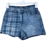 AMERICAN EAGLE Womens Shorts Size 4 Blue Light Wash Mom Plaid‎ Two Tone Photo 0