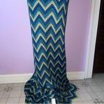 Bebe NEW Size M Tropical Zig Zag Maxi Dress Strapless Babydoll Chevron Knit Blue Photo 4