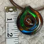 Vintage Fairy Core Green Brown Blue Glass Spiral Corded Pendant Necklace Choker Photo 9
