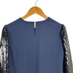J.Crew  Black Sequin Sleeve Crepe Blouse in Navy Size Medium Holiday Preppy Photo 7