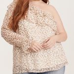 Torrid one shoulder ruffle floral blouse peasant ruffles metallic size 1/1X Photo 0