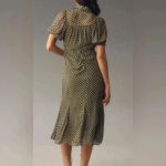 Anthropologie  Puff Sleeve Twee Mesh Midi Floral Feminine Dress Cottagecore Boho Photo 1