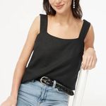 NWT J. Crew Factory Sz S Linen Blend Square Neck Linen Tank Black CA205 Natural Photo 0