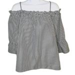 Lily White  Off Shoulder Ruffle Top Grey Stripe M Photo 0