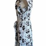 MAXSPORT Floral Dress Blue Black Ruffles Lined Midi Elastic Waist Belt Small NWT Photo 4