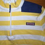Vineyard Vines Women's Striped Quarter Zip Sweatshirt Size M Yellow Navy Blue Photo 3