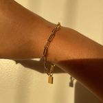 NEW 14K Gold Plated Dainty Paper Clip Tag Chain Bracelet Photo 0