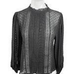 ZARA  Maureen Black Swiss Dot Ruffled High Neck Long Sleeves Sheer Blouse Top S Photo 0