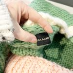 Anthropologie Saachi Hand Knit Chunky Cardigan Colorblock Sweater Green Pink O/S Photo 3