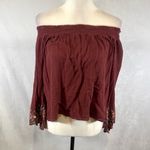 The Cove  burgundy scallop embroidered long sleeve off shoulder top size small Photo 1