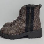 Guess Los Angeles Womens Brown Logo Ankle Combat Lace Up Boots Side Zip Sz 8.5M Photo 4